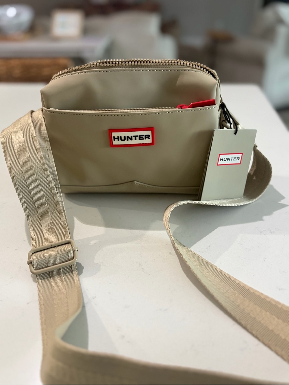 Hunter Beige/Tan crossbody Bag with logo